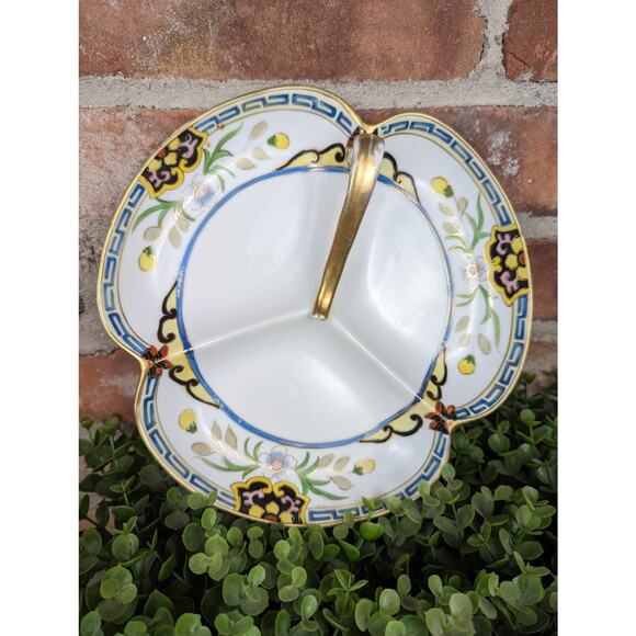 VTG Nippon Candy Dish Hand-Painted Floral Japan 1920-1950 Divided Gold Edge - Picture 5 of 12